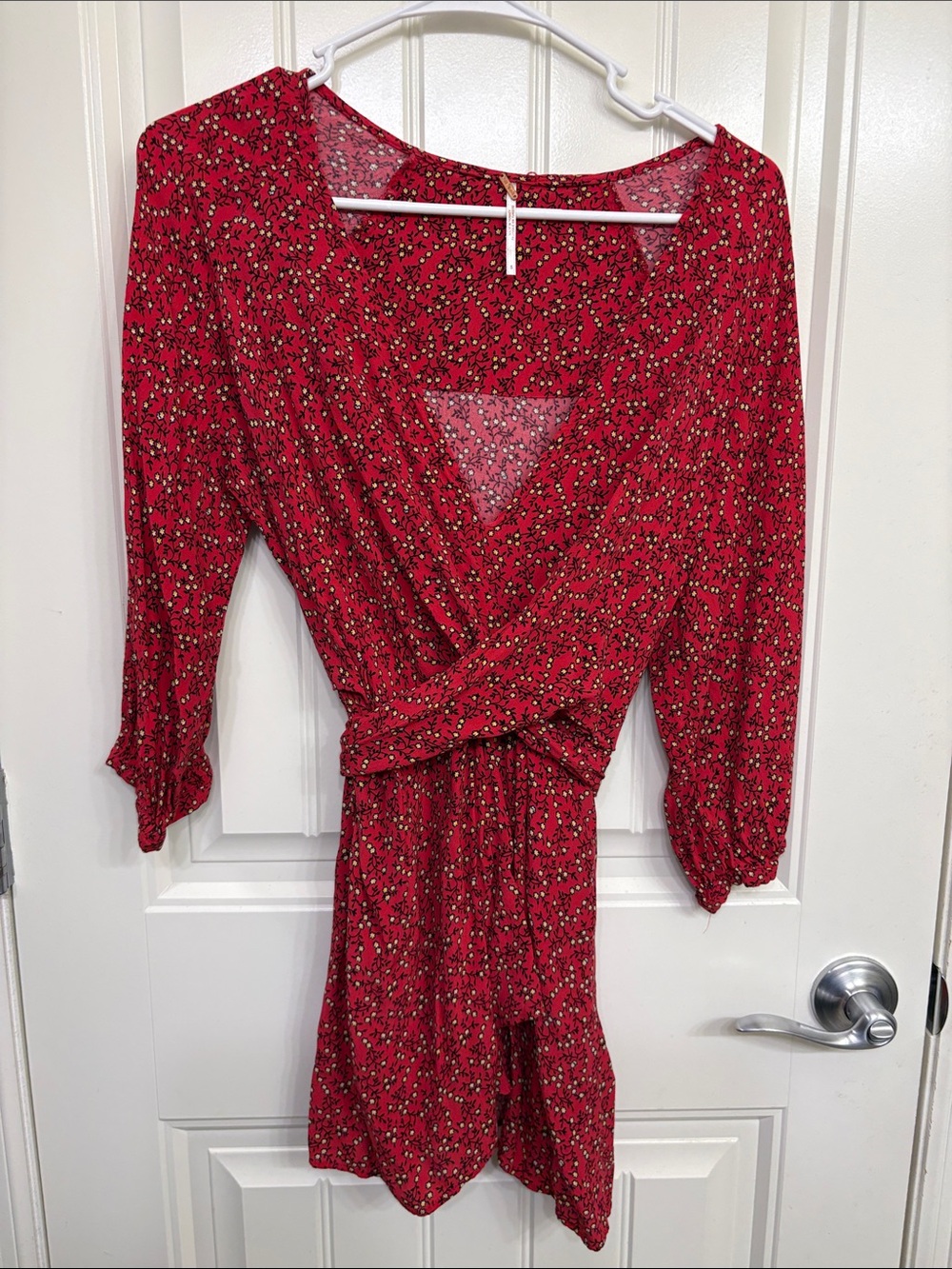 Free People Clara Red Floral Wrap Dress Tunic
